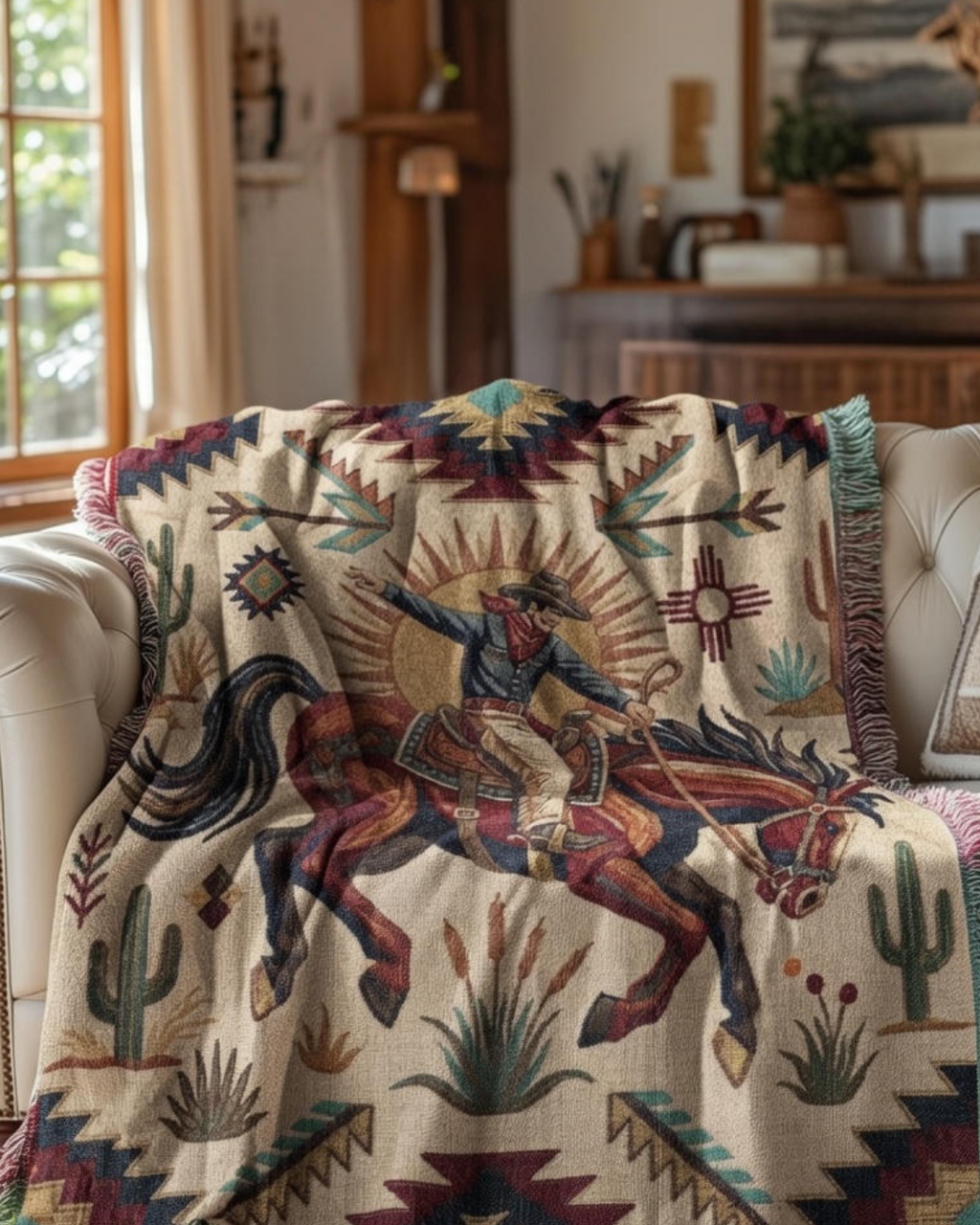 The Frontier Heritage Woven Throw | Western Cowboy & Southwest Tapestry Blanket