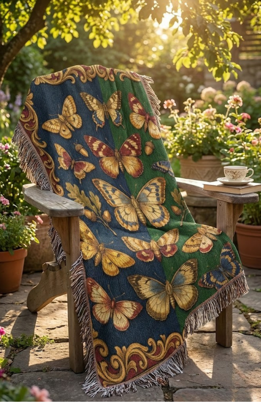 Entomology Archive Woven Tapestry - Butterfly Botanical Blanket