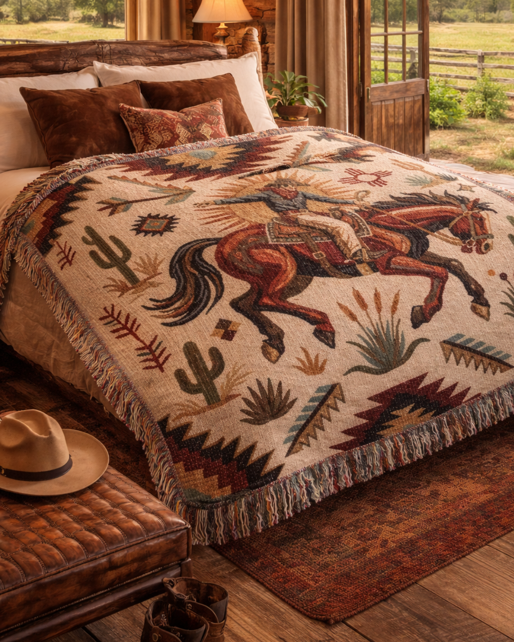 The Frontier Heritage Woven Throw | Western Cowboy & Southwest Tapestry Blanket