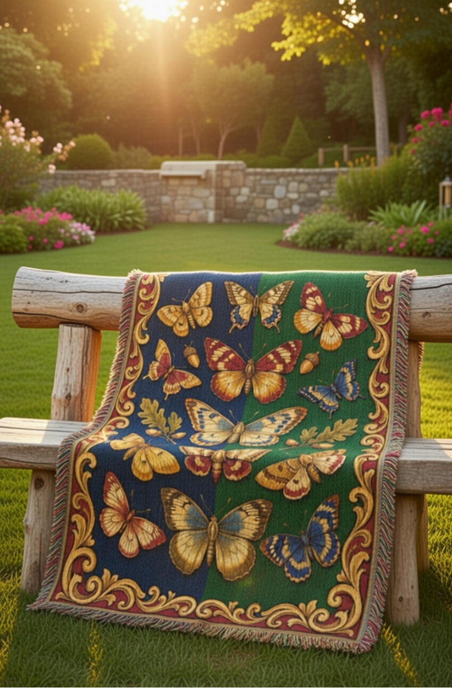 Entomology Archive Woven Tapestry - Butterfly Botanical Blanket