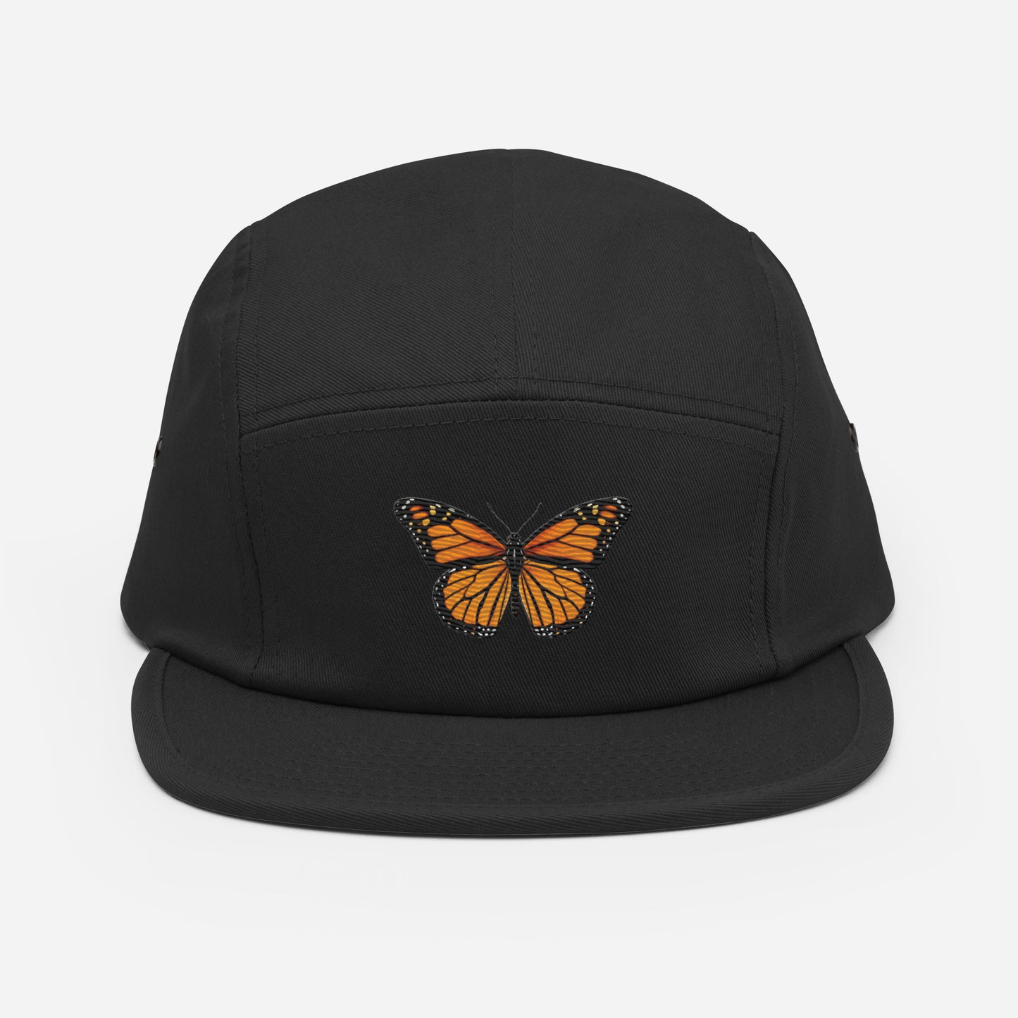 Olive green monarch butterfly embroidered 5-panel camp hat