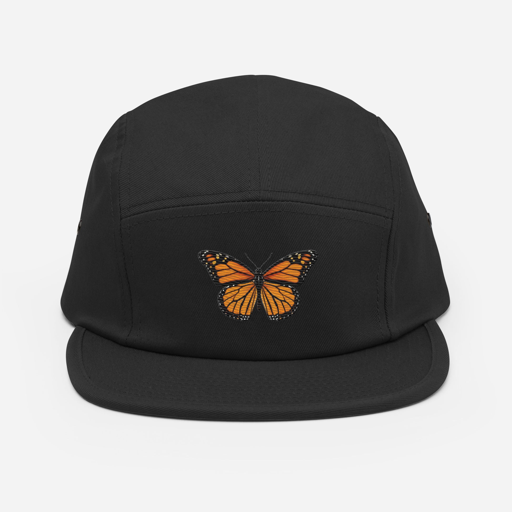 Olive green monarch butterfly embroidered 5-panel camp hat