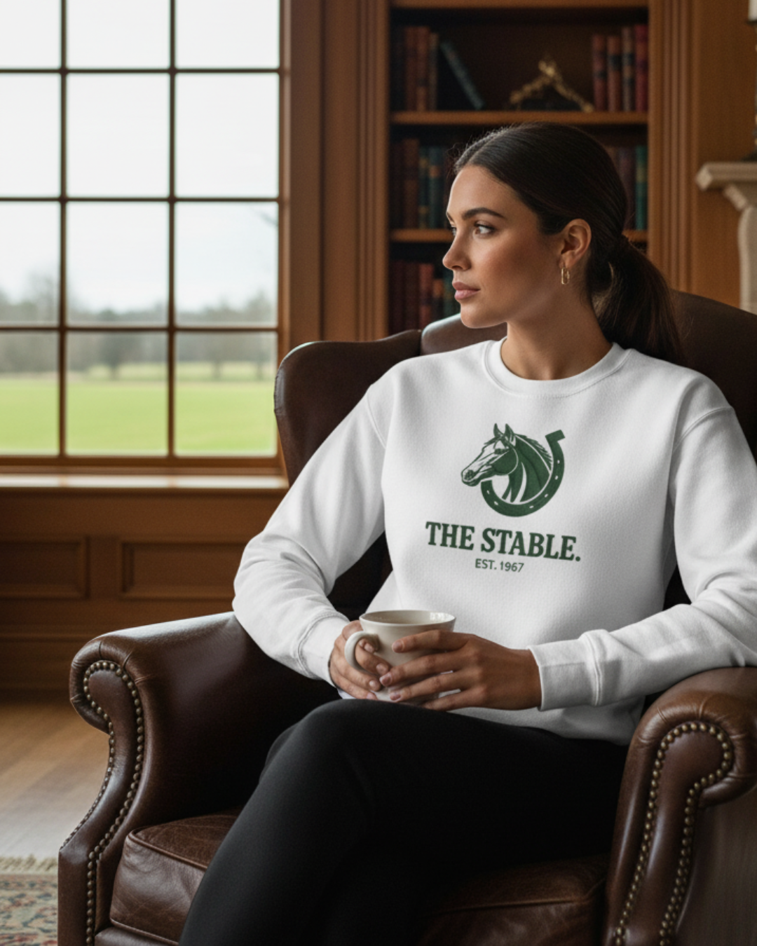 White Stable Heritage Graphic Sweatshirt with Green Horse Logo