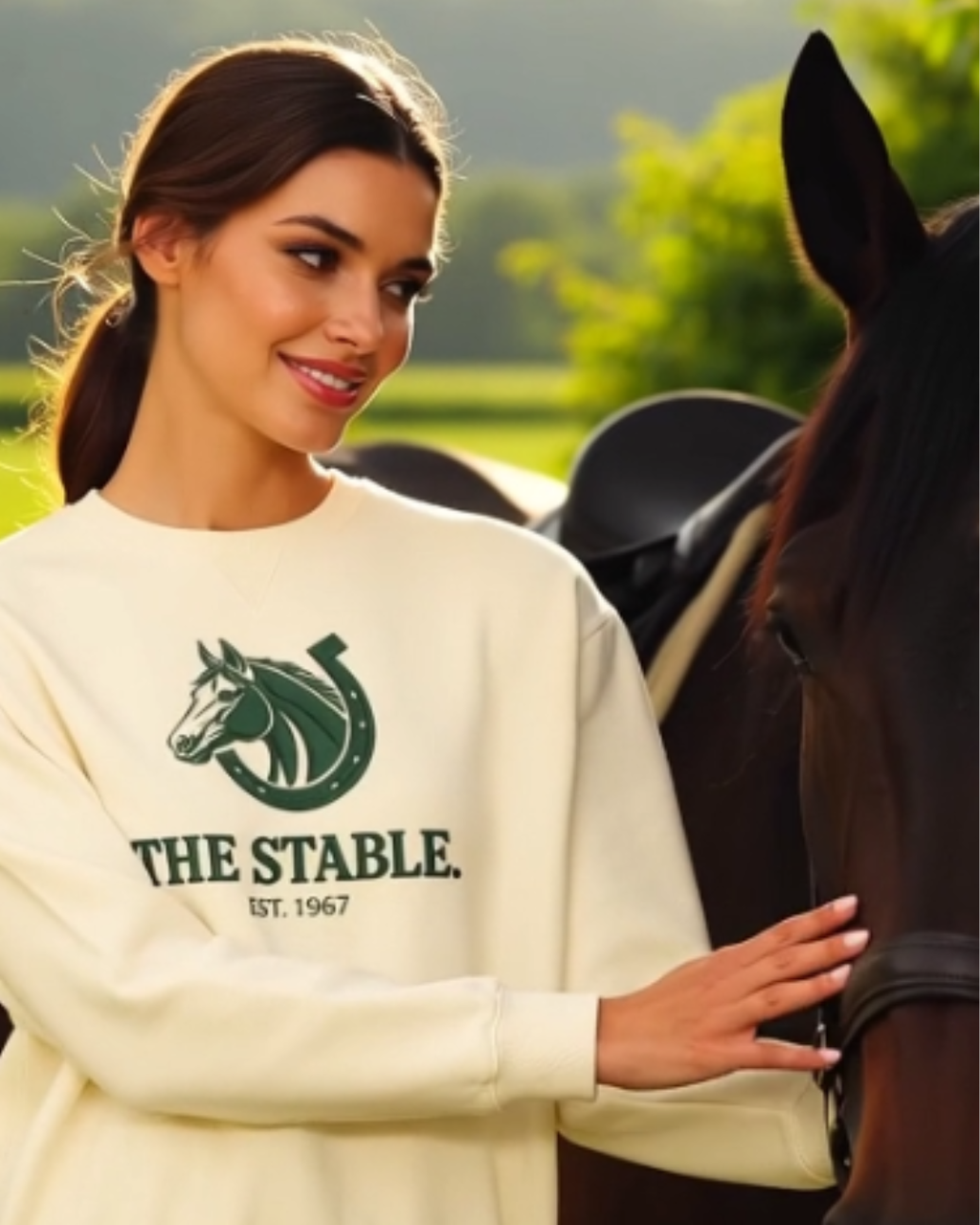 Cream-colored Stable Heritage Graphic DTG Crewneck Sweatshirt