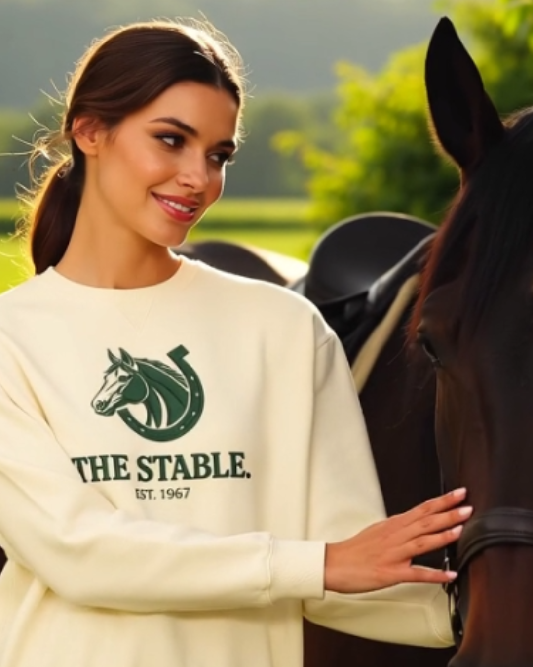 Cream-colored Stable Heritage Graphic DTG Crewneck Sweatshirt