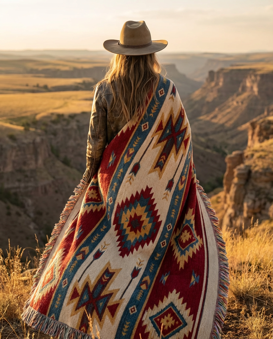 The Canyon Ridge Woven Tapestry Throw |  Southwestern Geometric Blanket