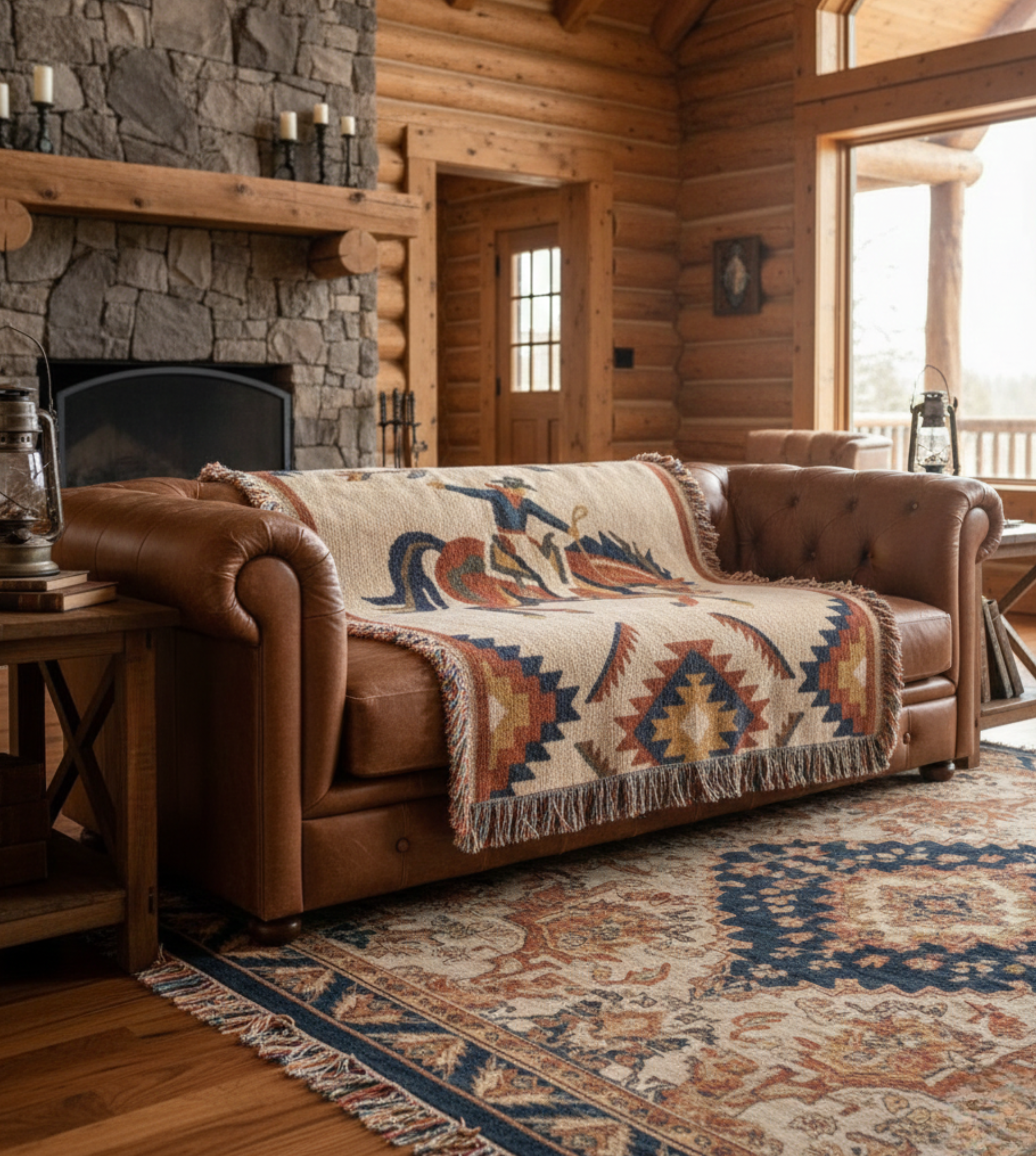 Southwest Rodeo Rider – Woven Cotton Western Heritage Blanket Western Gifts