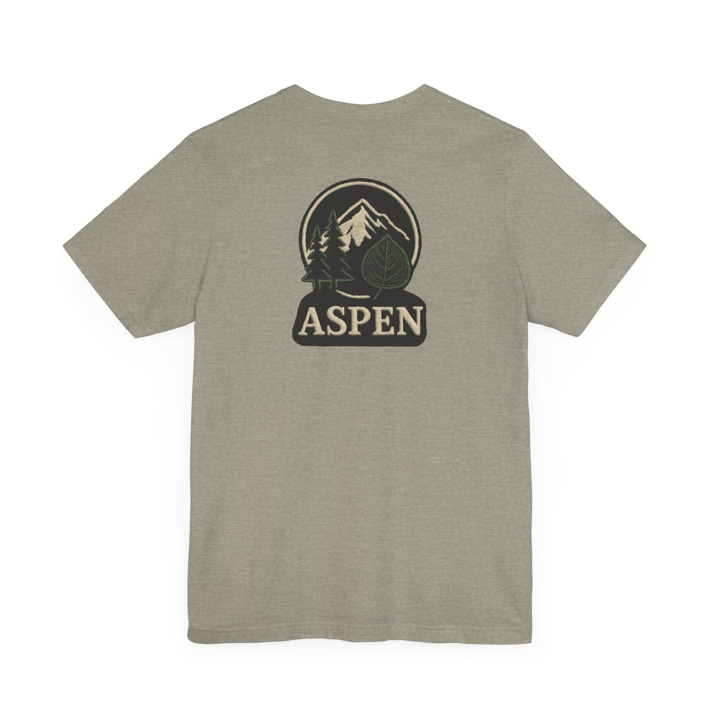 Aspen Division Graphic Tee Mountain Back Print with Minimal Front Badge Hiking, Camping, Travel