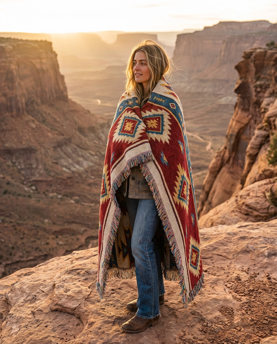 The Canyon Ridge Woven Tapestry Throw |  Southwestern Geometric Blanket