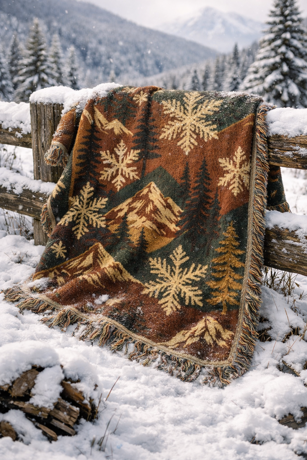 Alpine Snowfall Woven Blanket Mountain Lodge Winter Design Travel