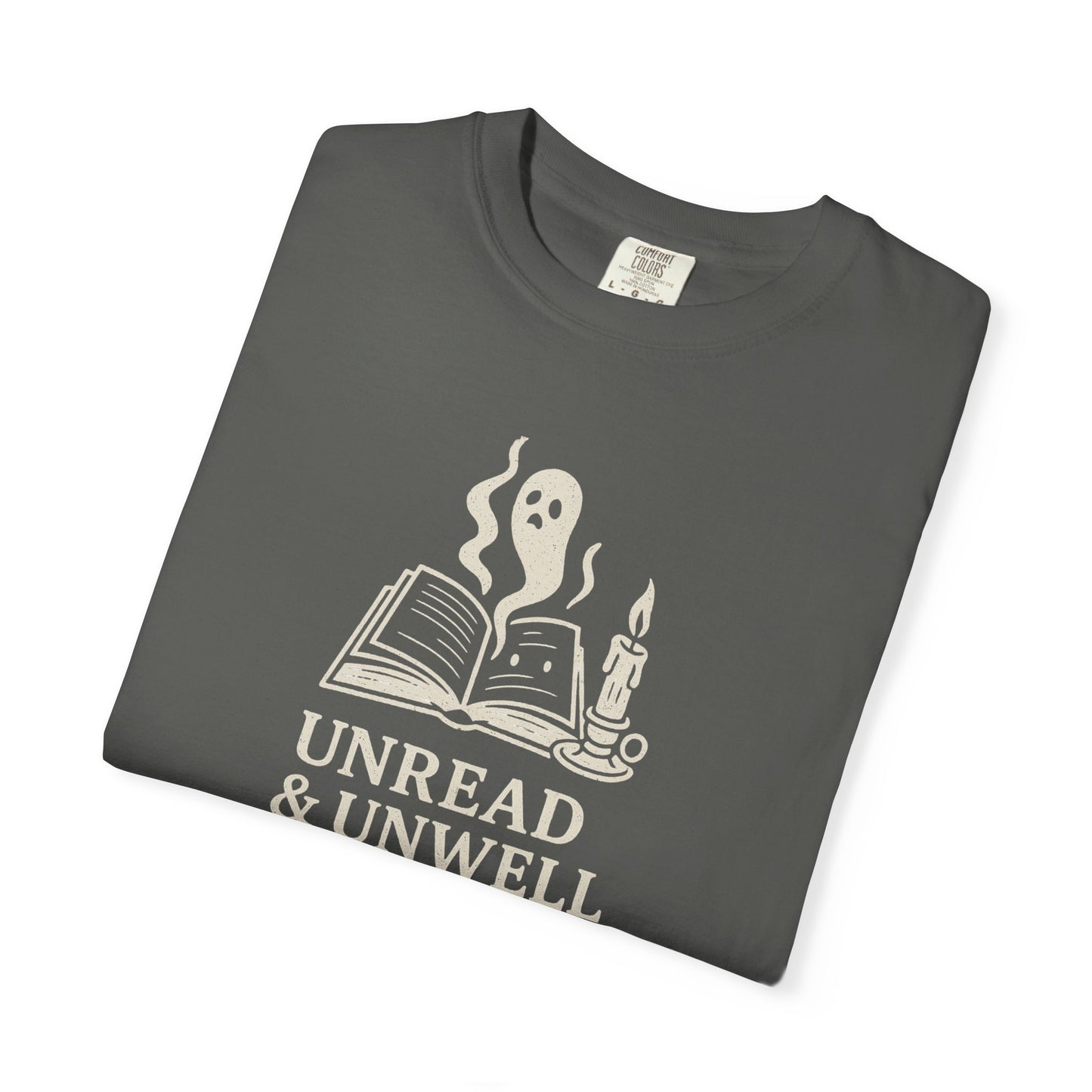 Unread & Unwell Ghost Tee Comfort Colors Vintage Book Shirt, Spooky Gothic Graphic Tee