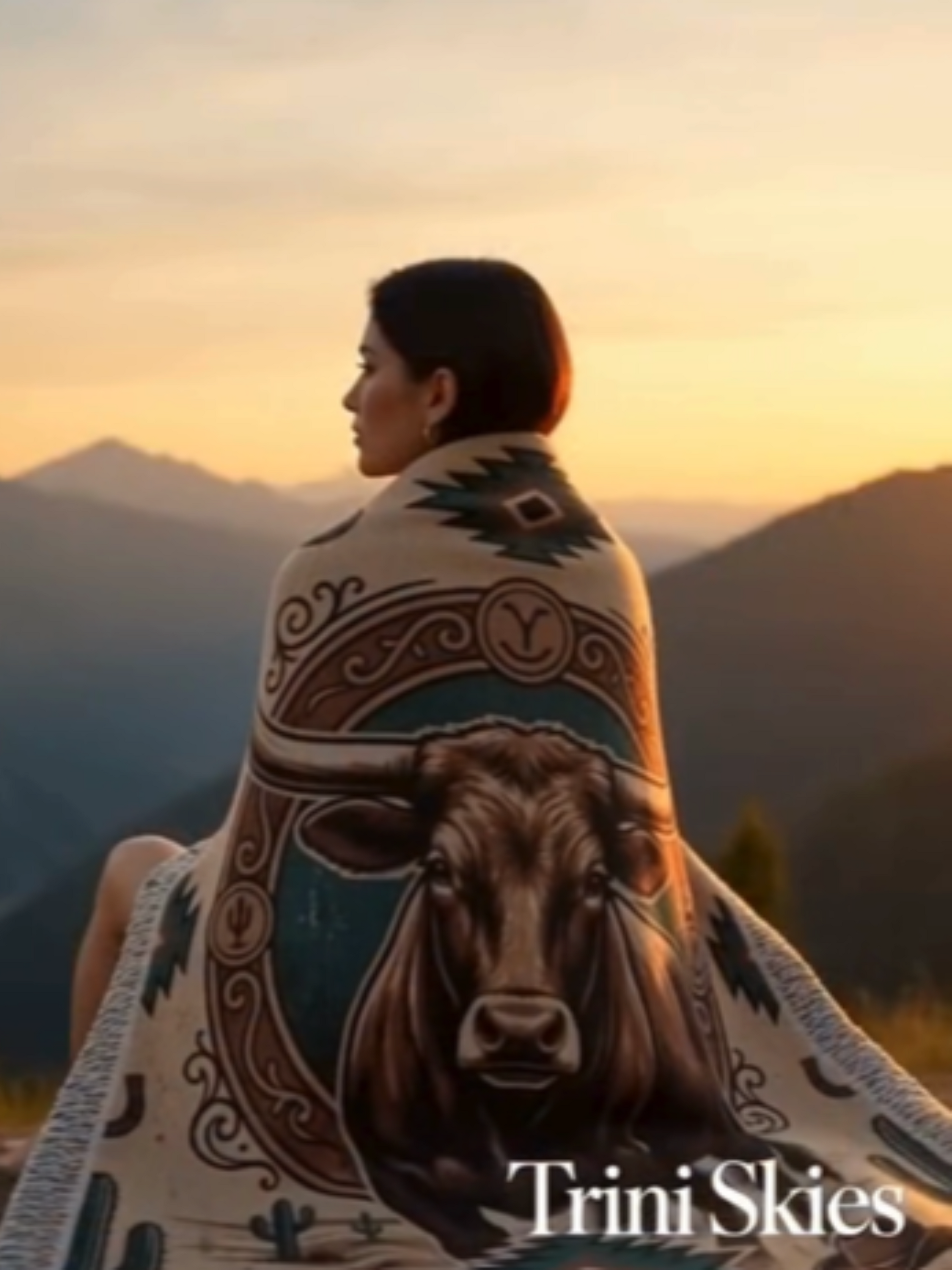 Longhorn Frontier Emblem – Woven Cotton Western Heritage Blanket Western Gifts