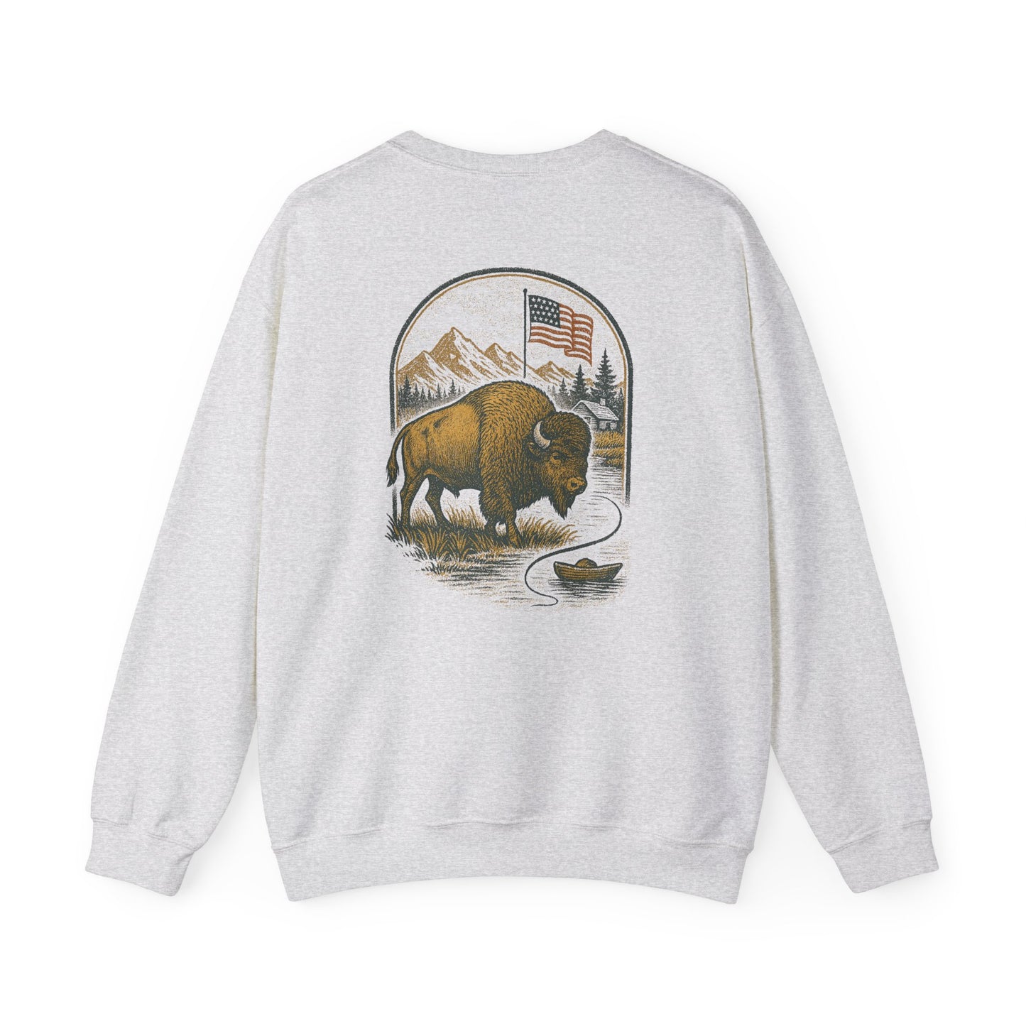 Bison Lodge Crewneck Trini Skies Supply Co. Americana Wildlife Sweatshirt Heritage Outdoor Series National Park Shirt