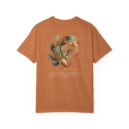 Inspirational T-Shirt - Motivational Graphic Tee, Art of War Koi Fish Design, Strike With Precision, Gift for Book Lovers, Casual Wear