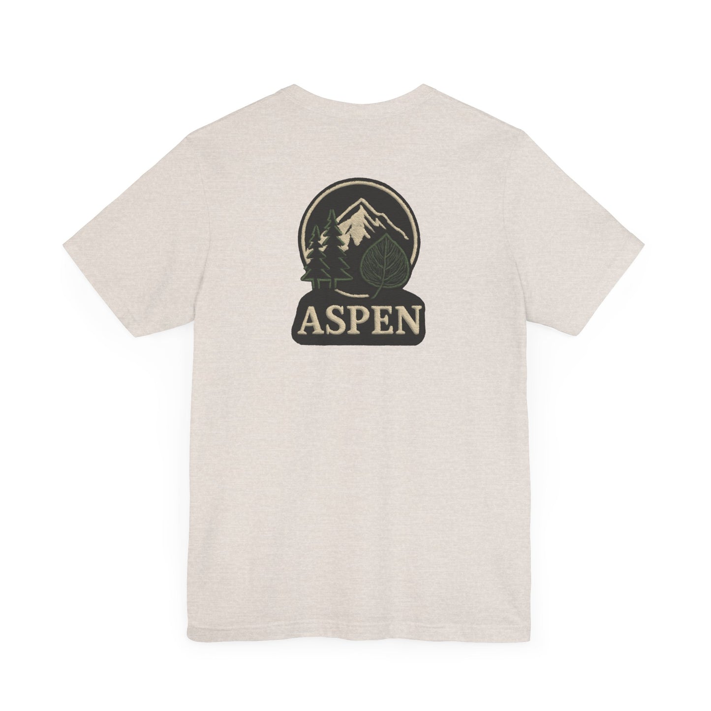 Aspen Division Graphic Tee Mountain Back Print with Minimal Front Badge Hiking, Camping, Travel