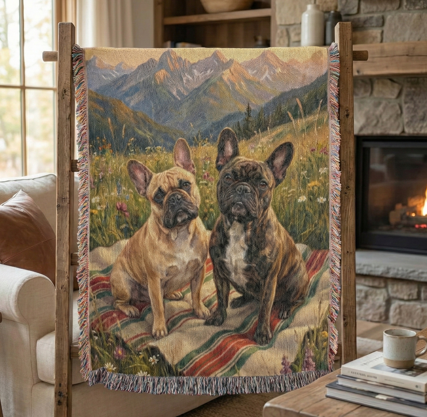 French Bulldogs in Alpine Meadow – Woven Cotton Blanket Pet Lover Gifts