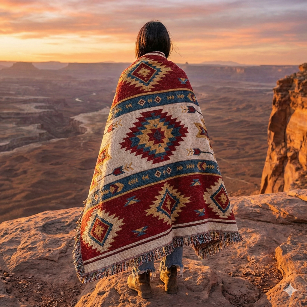The Canyon Ridge Woven Tapestry Throw |  Southwestern Geometric Blanket