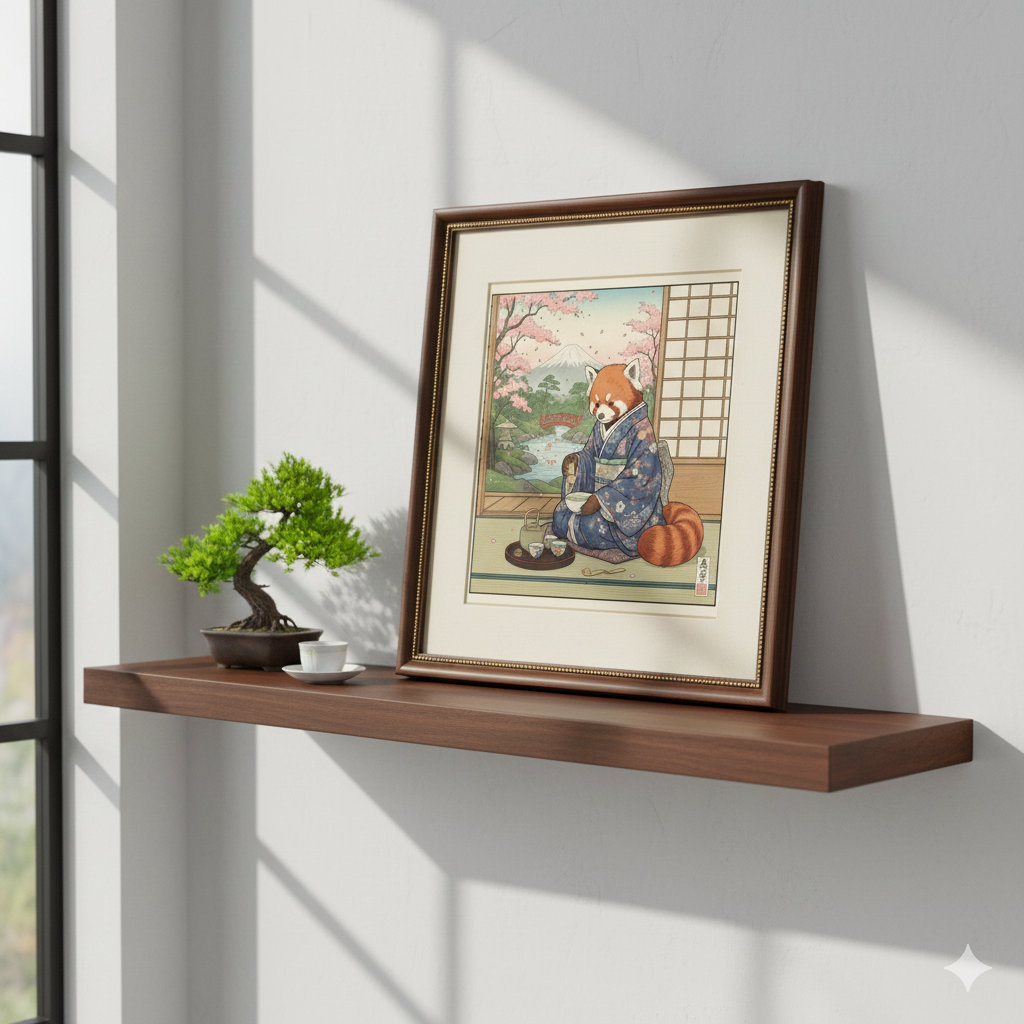 Red Panda Tea Ceremony Art Print – Japanese-Inspired Wildlife Illustration | Ukiyo-e Style Wall Art