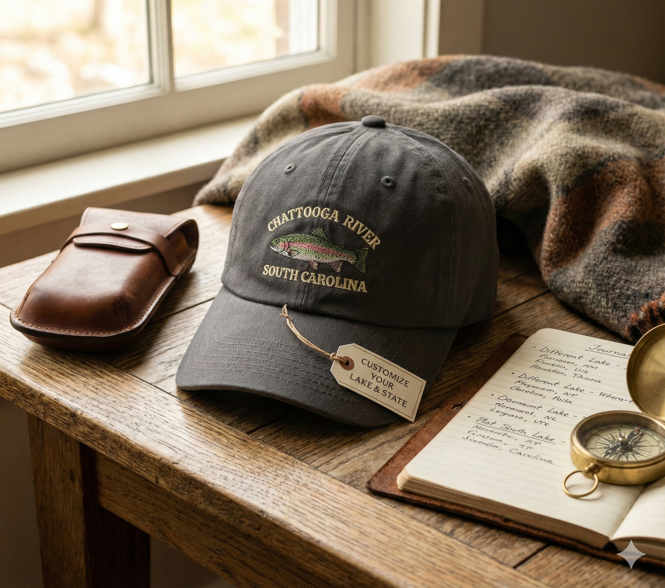 Personalized Rainbow Trout Hat - Custom Fishing Location Cap Fishing Gifts