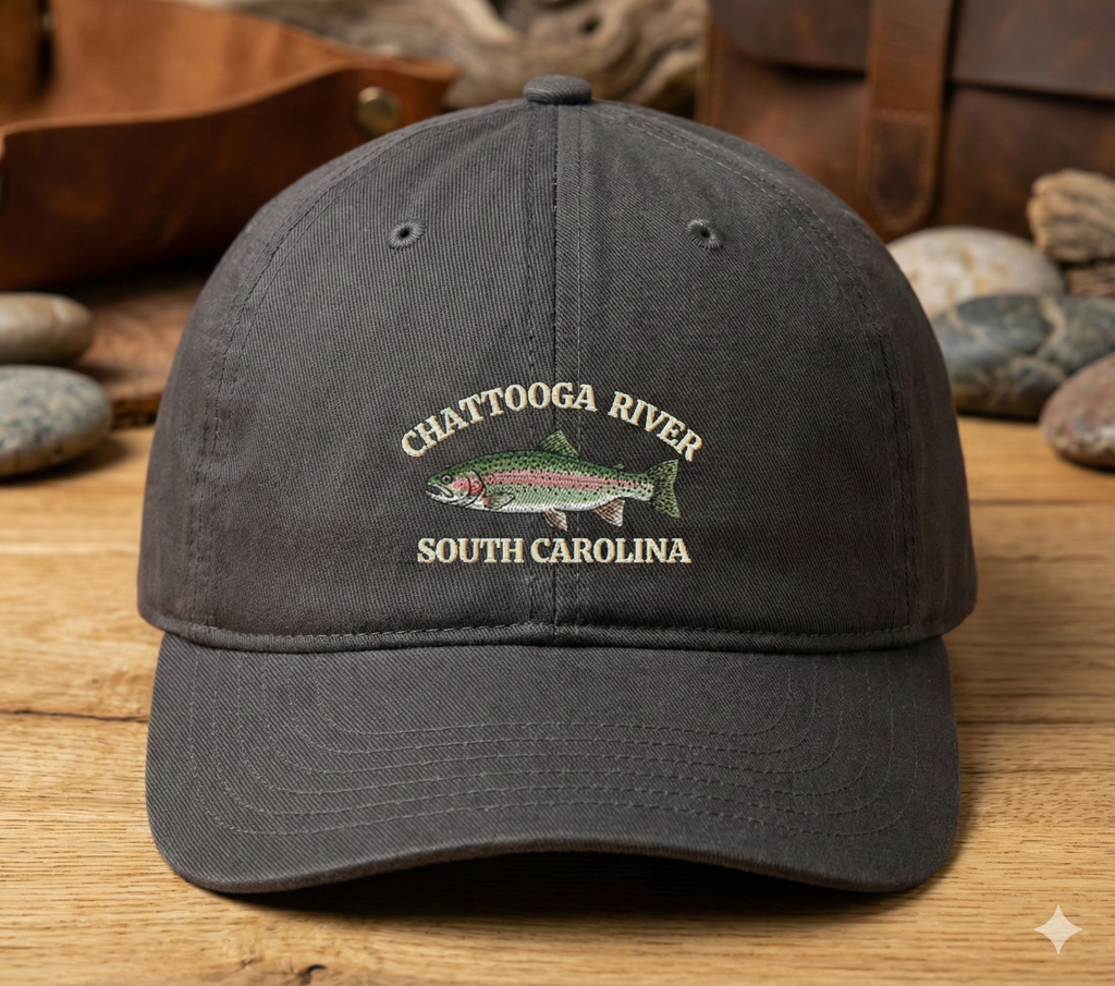Personalized Rainbow Trout Hat - Custom Fishing Location Cap Fishing Gifts