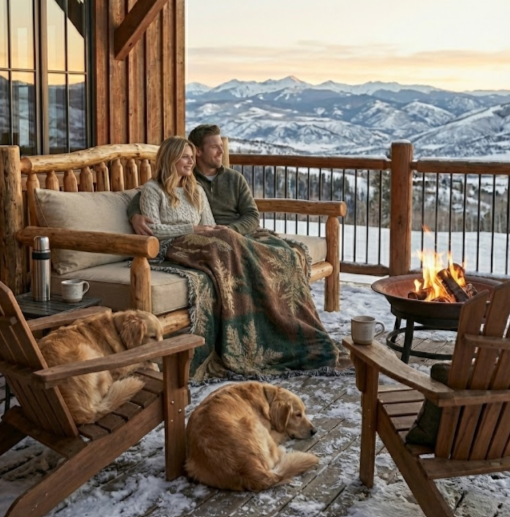 Alpine Snowfall Woven Blanket Mountain Lodge Winter Design Travel