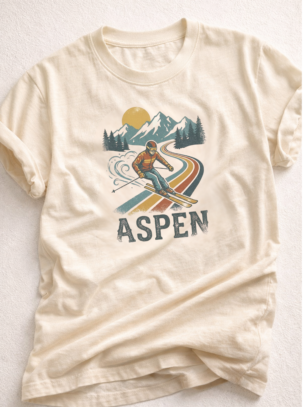 Vintage-Inspired Aspen Ski Graphic Tee | Retro 70s Resort Wear