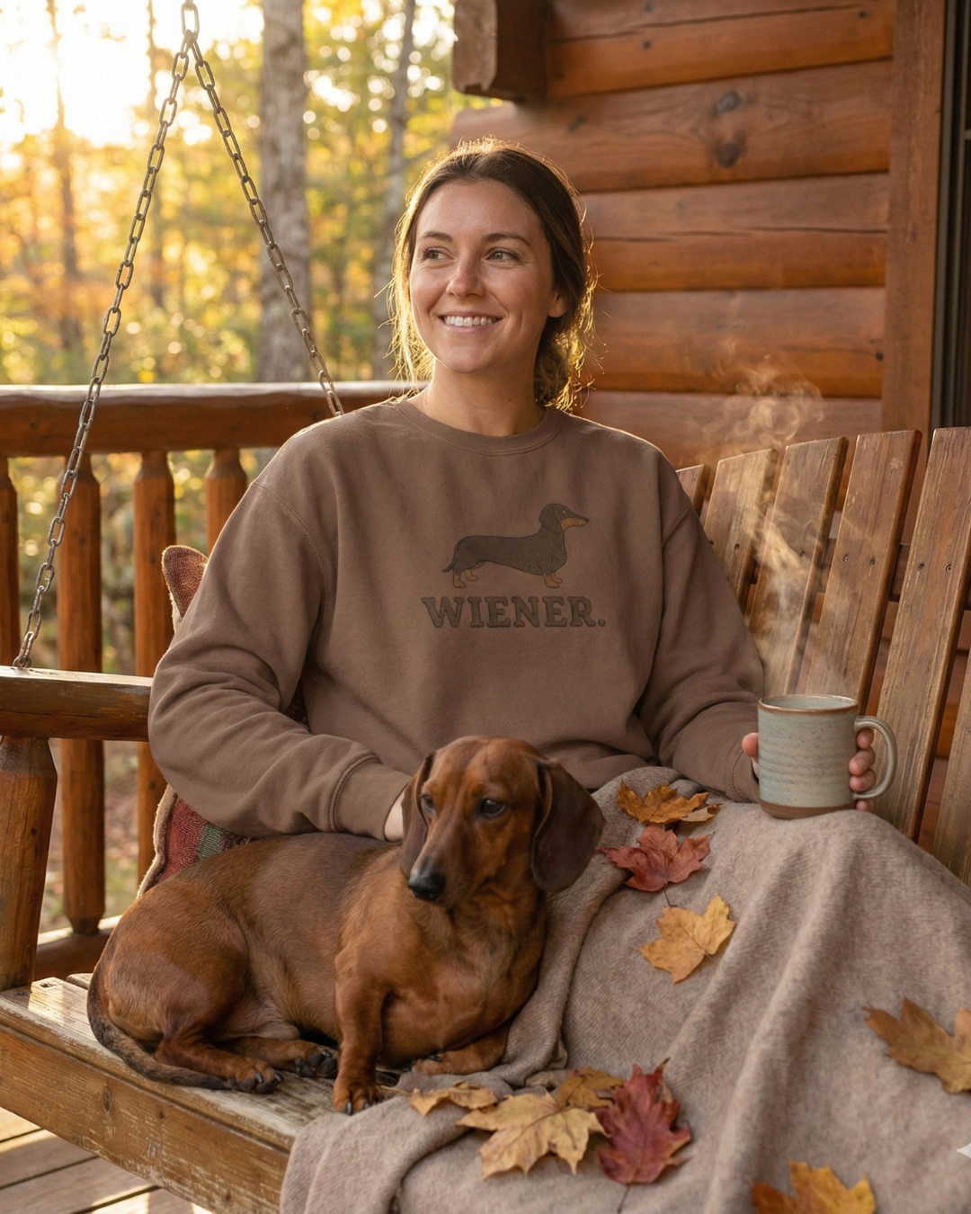 Brown Wiener Dog Graphic Sweatshirt with Funny Dachshund Print