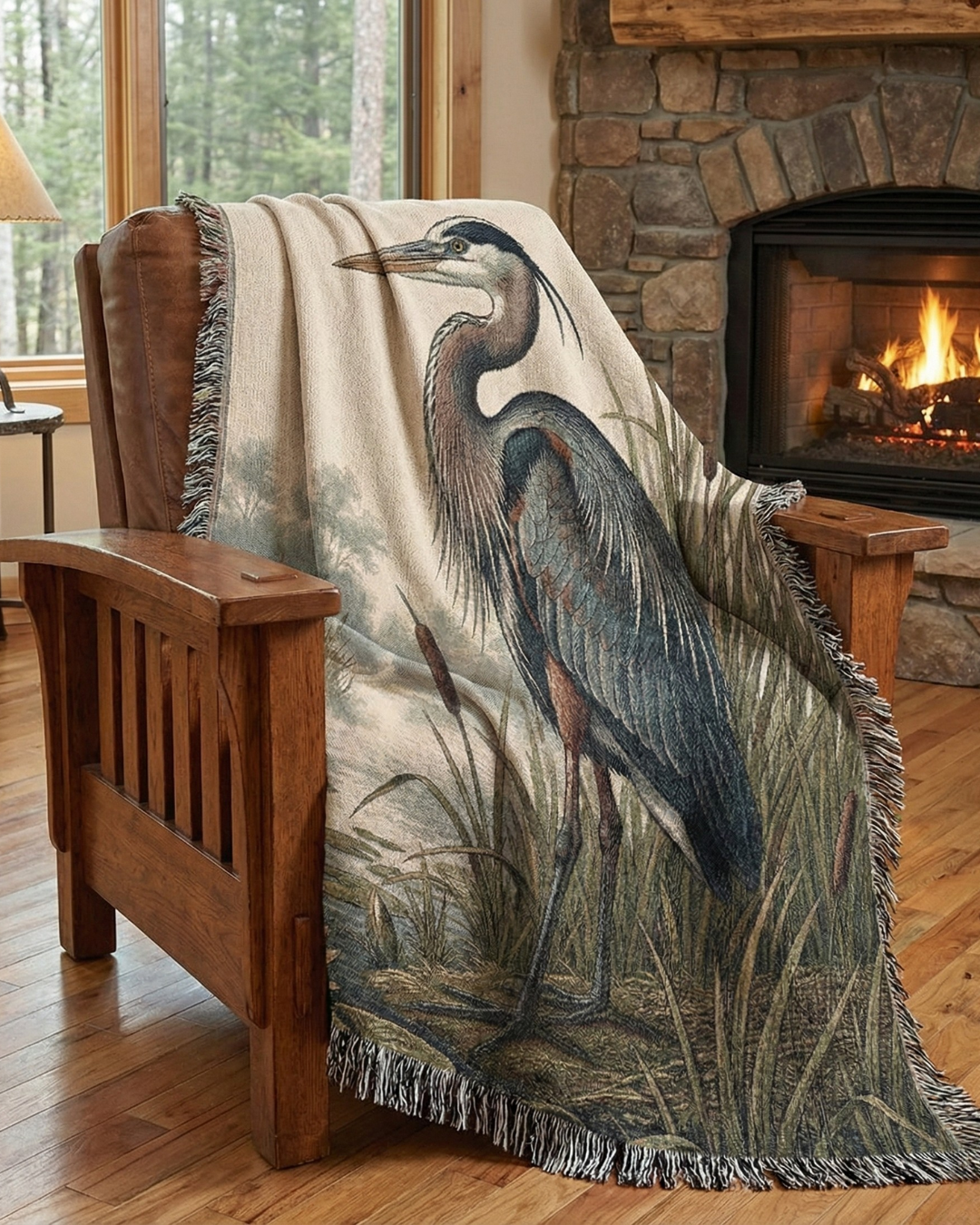 The Great Blue Heron Woven Tapestry | Custom Lake & State Edition