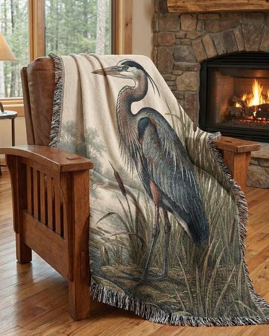 The Great Blue Heron Woven Tapestry | Custom Lake & State Edition
