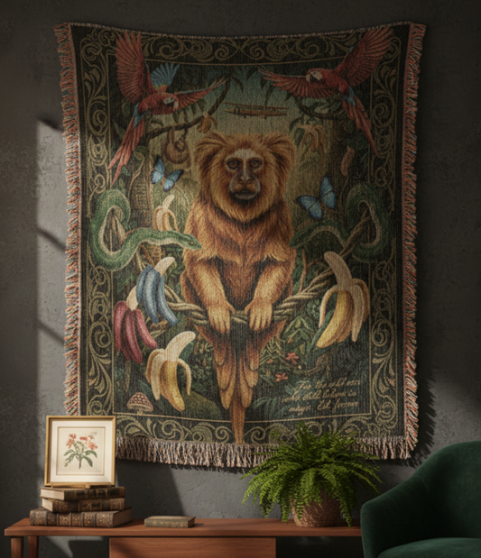Golden Lion Tamarin | Heirloom Woven Cotton Blanket Wildlife, Nature Monkey Gifts