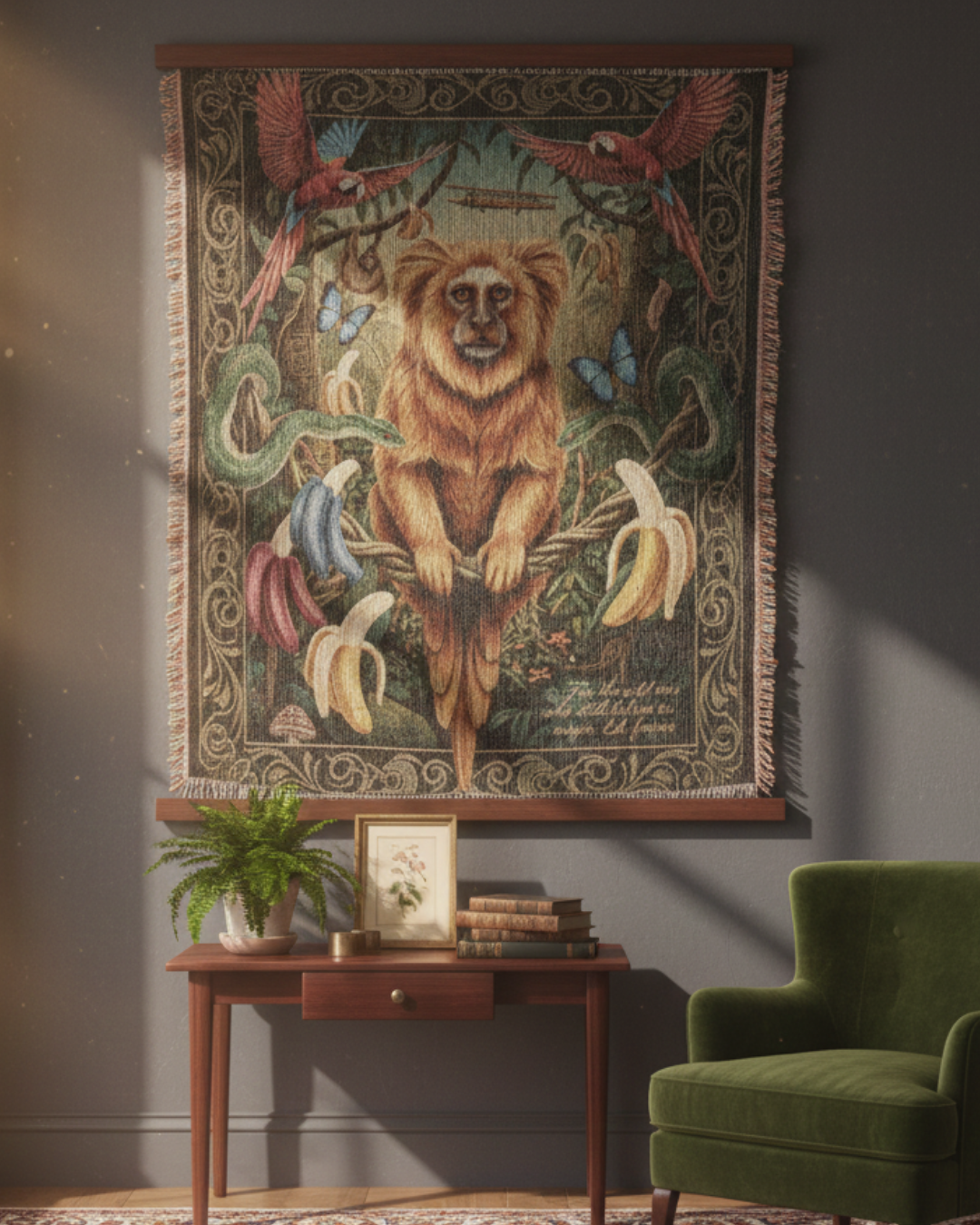 Golden Lion Tamarin | Heirloom Woven Cotton Blanket Wildlife, Nature Monkey Gifts