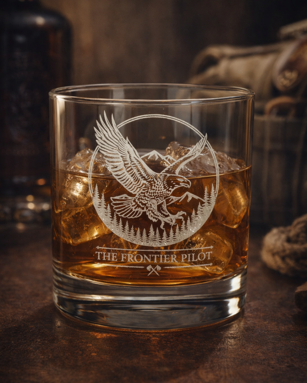Soaring Eagle Whiskey Glass - 10.5oz Engraved Rocks Glass Mountain Design