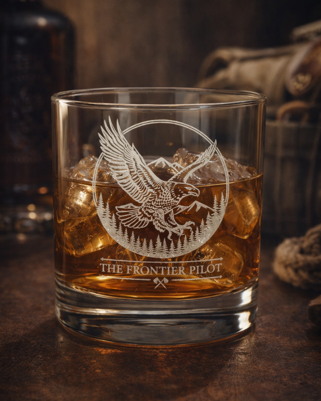 Soaring Eagle Whiskey Glass - 10.5oz Engraved Rocks Glass Mountain Design