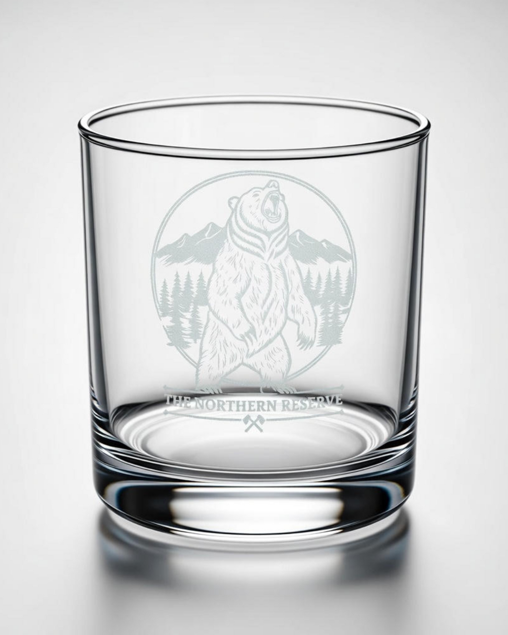 Bear Whiskey Glass - 10.5oz Engraved Rocks Glass Mountain Forest Design