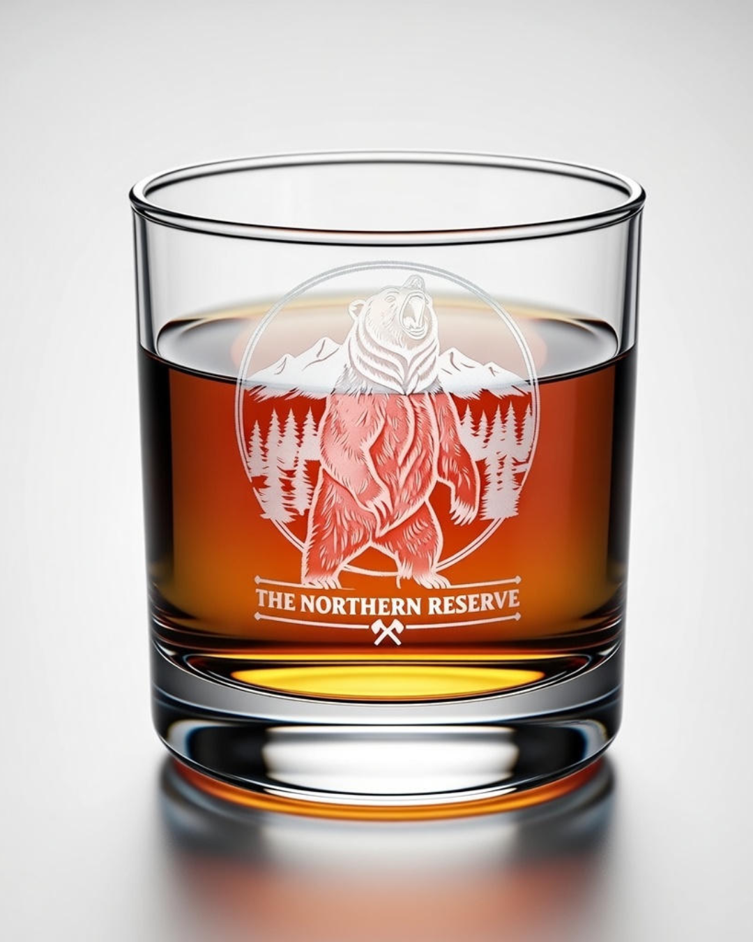 Bear Whiskey Glass - 10.5oz Engraved Rocks Glass Mountain Forest Design