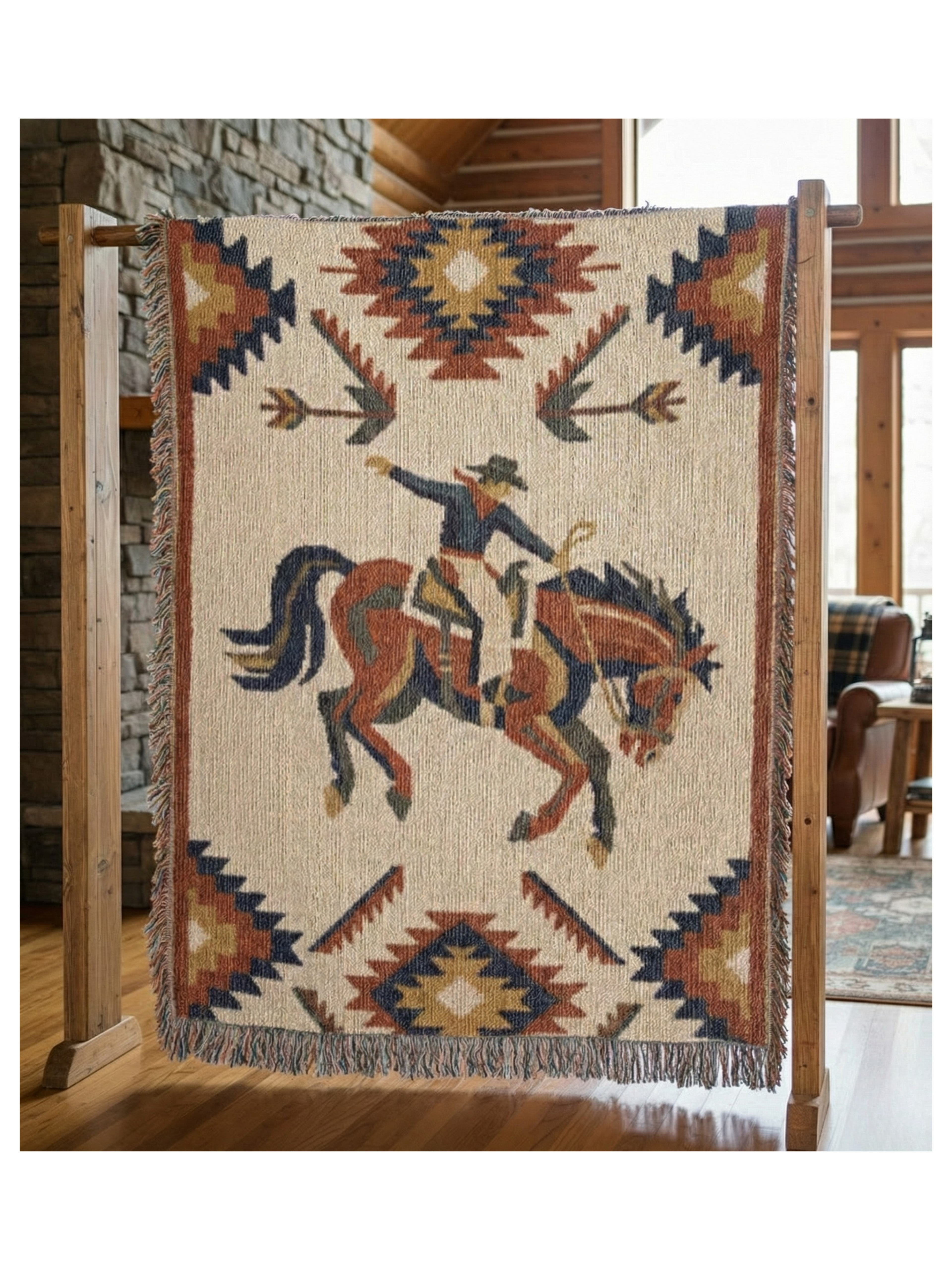Southwest Rodeo Rider – Woven Cotton Western Heritage Blanket Western Gifts