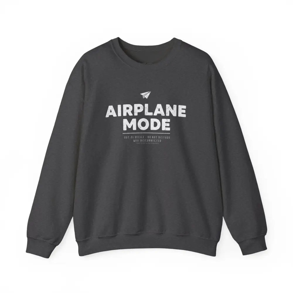 Dark gray Airplane Mode Crewneck Sweatshirt with travel graphic, cozy unisex pullover