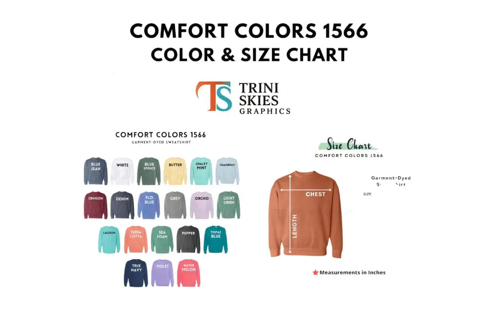Color and size chart for Comfort Colors 1566 Shakespeare quote sweatshirt product