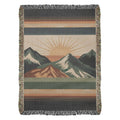 Alpine Sunrise Woven Blanket with mountain landscape travel design
