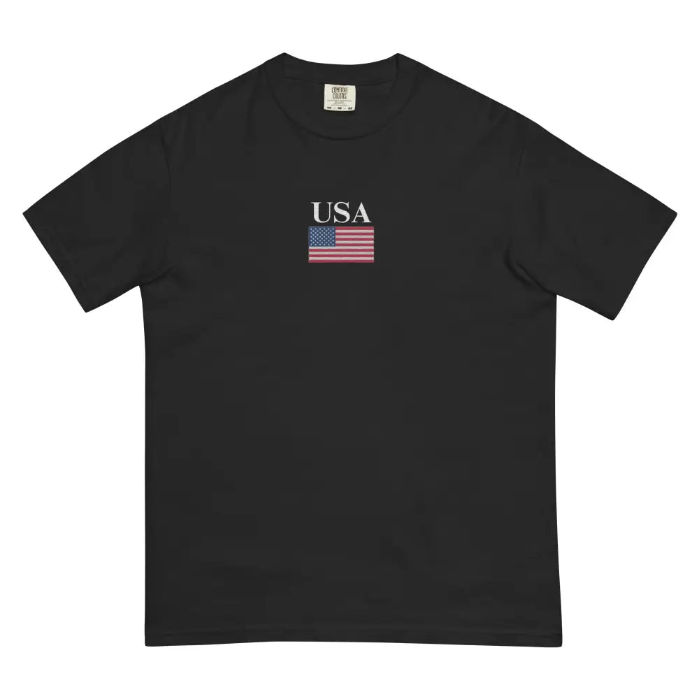 America Comfort Colors black t-shirt with embroidered USA flag