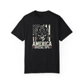 America Special Ops vintage military tee with distressed skull helmet on flag