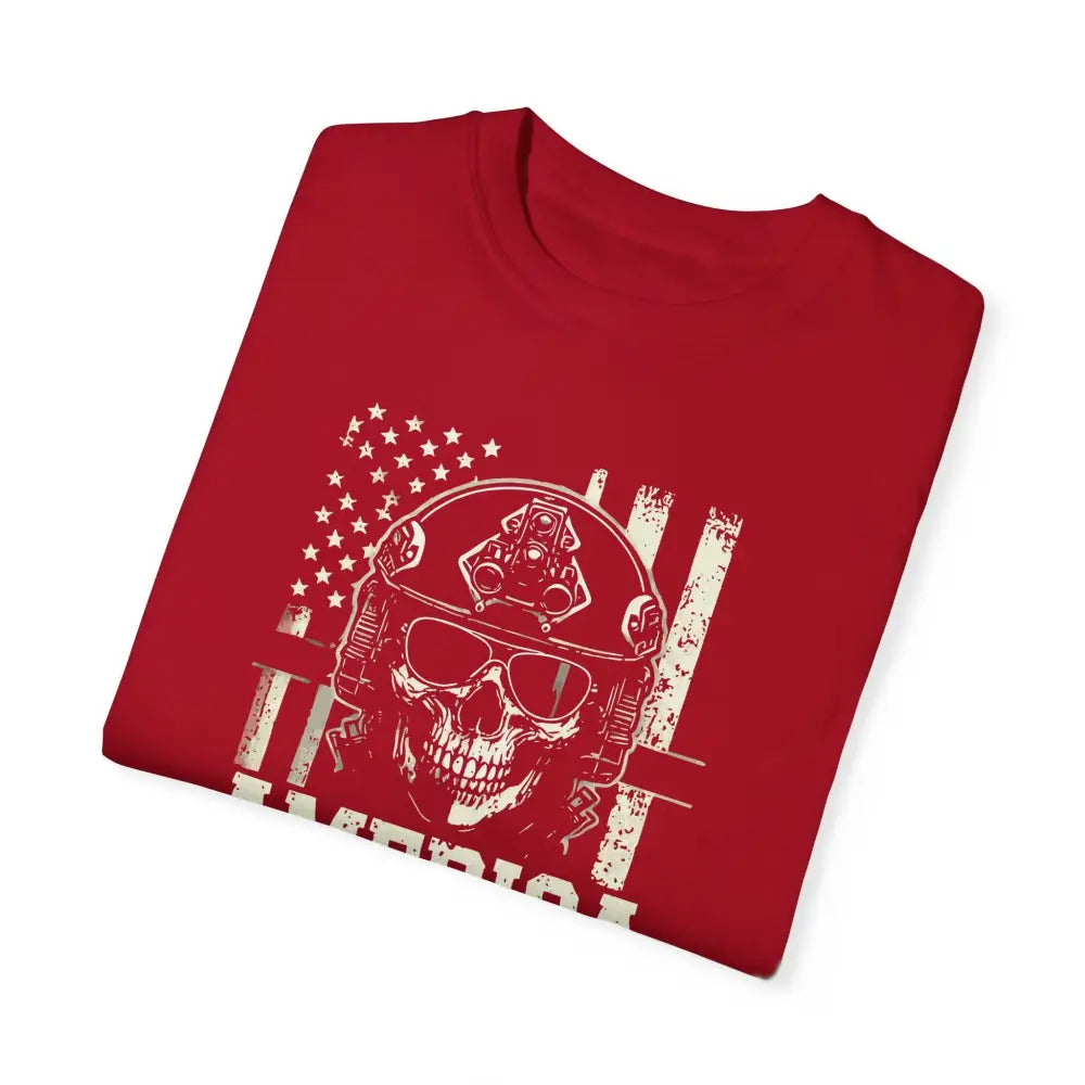 Red America Special Ops Skull Tee on Flag, Vintage Military Unisex T-Shirt