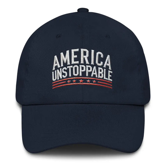 America Unstoppable Trump Vote Embroidered Dad Hat Show Your Patriotism in Style - Navy / UNISEX / ADULT - Hats dark