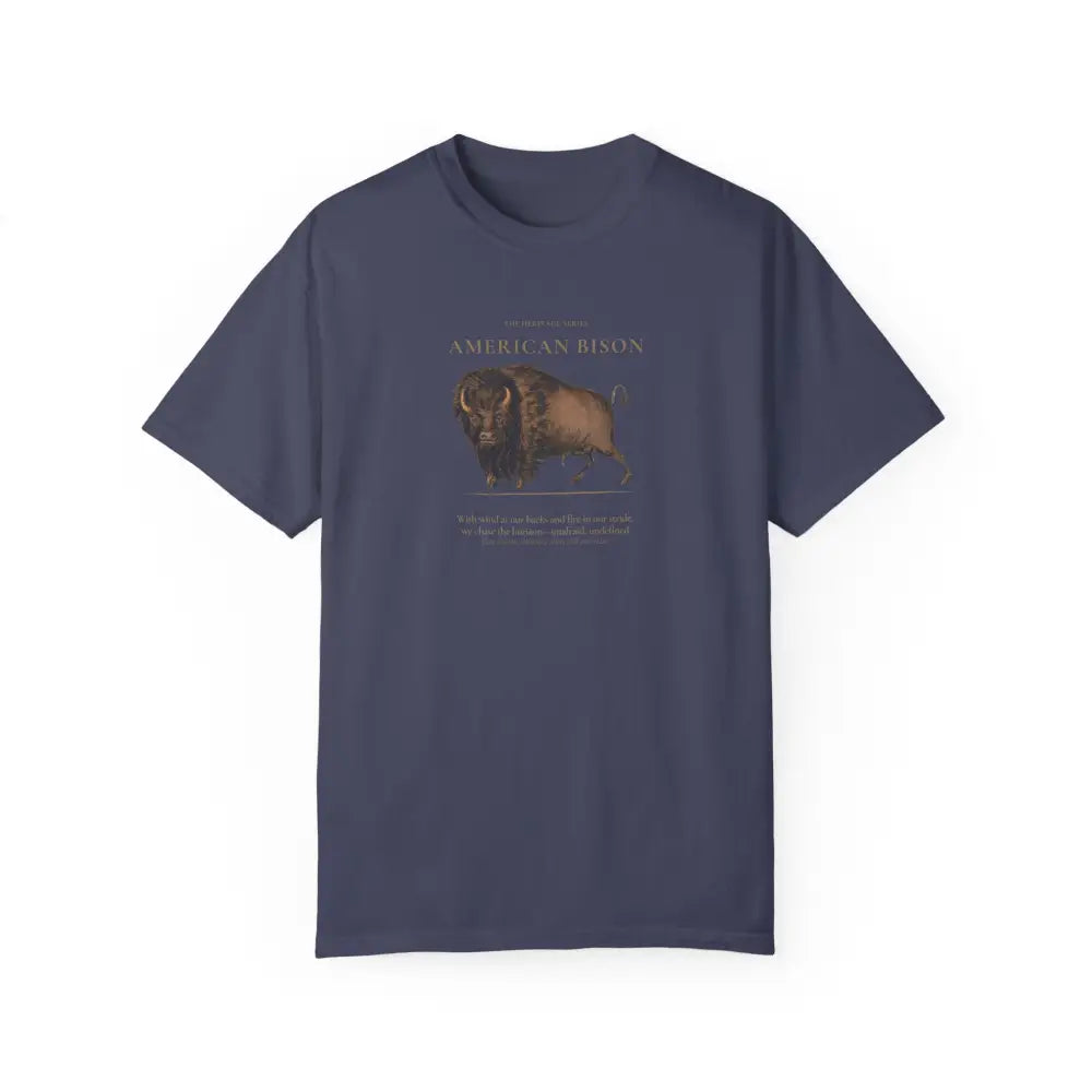 Blue short-sleeve American Bison Heritage Series graphic tee