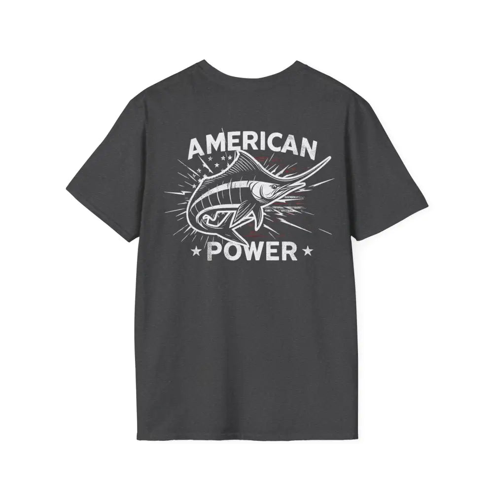 Dark gray American Power Marlin T-Shirt with marlin graphic and American Power text