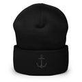 Black anchor embroidered beanie with detailed anchor design
