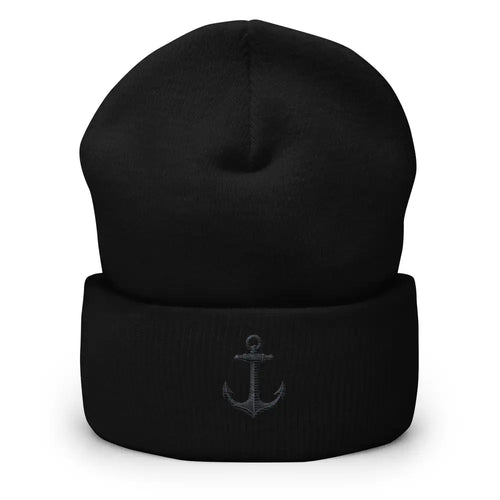 Black anchor embroidered beanie with detailed anchor design