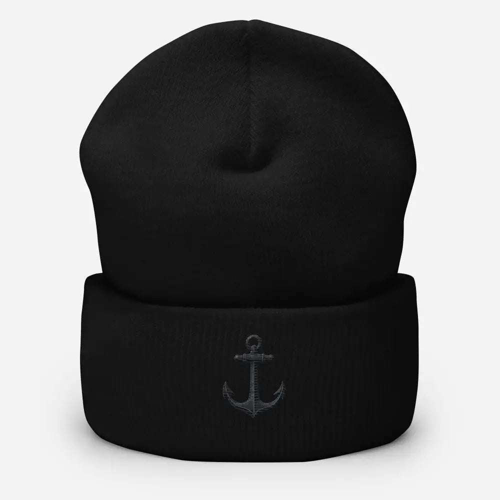 Black anchor embroidered beanie with detailed anchor design