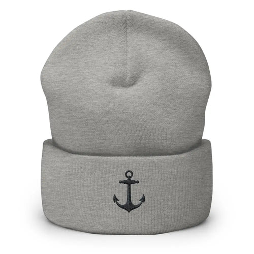 Light gray knit anchor embroidered beanie with detailed anchor design