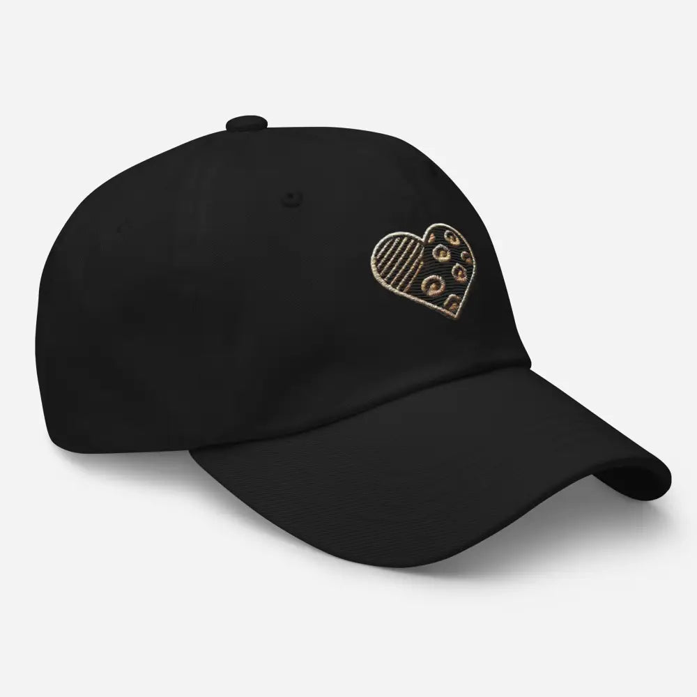 Animal print embroidered heart dad hat in black